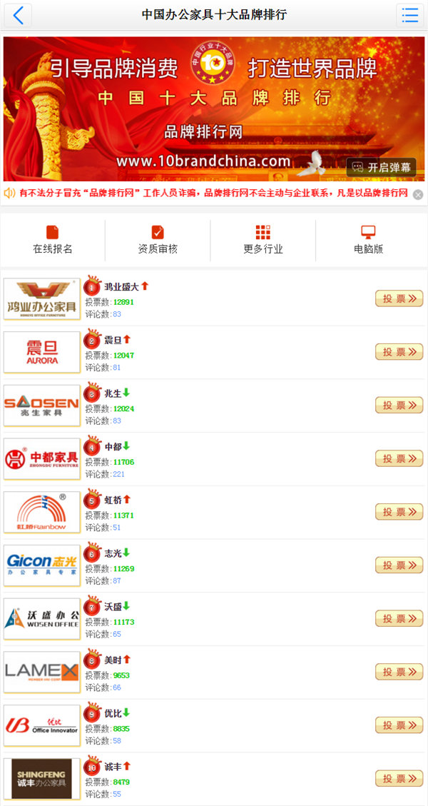 2016年度中國辦公家具十大品牌評選-十大品牌