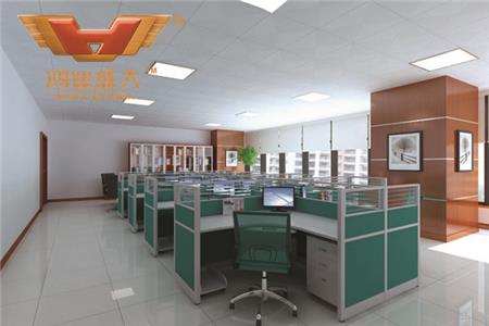 鸿业设计师根据要点1，为客户设计的3D职员办公室家具摆放效果图解决方案