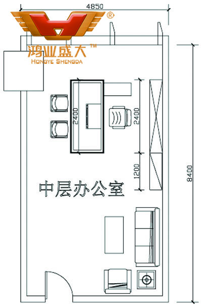 鸿业设计师将根据客户提供尺寸，设计经理办公室家具CAD平面图