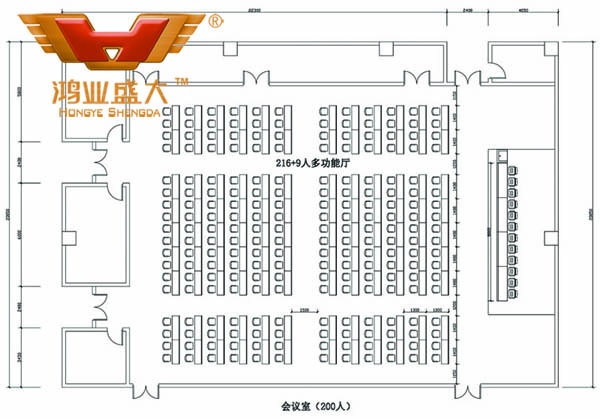 鸿业设计师根据客户提供尺寸，设计会议室家具CAD平面图