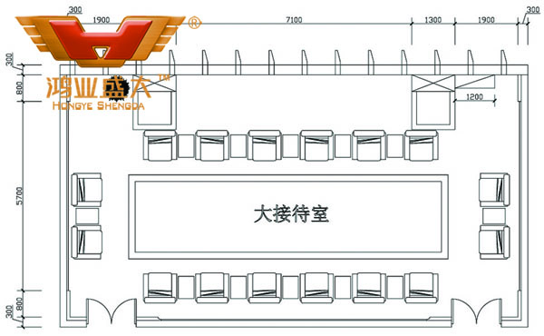 鸿业设计师根据客户提供尺寸，设计的接待室家具CAD平面图