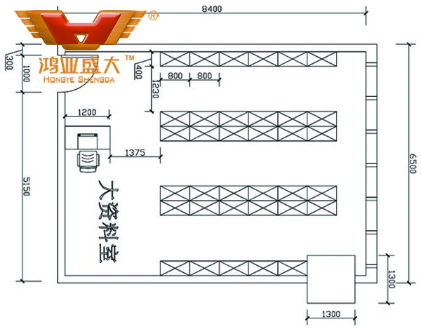 鸿业设计师根据客户提供尺寸，设计资料档案室家具CAD平面图